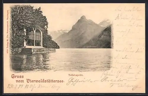 AK Seelisberg, Tellskapelle am Vierwaldstättersee, Blick auf Berge