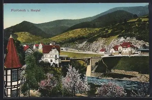 AK Forbach i. Murgtal, Ortsansicht mit Brücke
