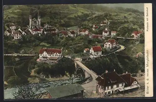 AK Forbach, Blick auf den Ort mit Brücke und Kirche, Bahnhof