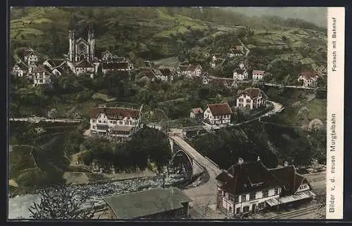 AK Forbach, Blick auf den Ort mit Brücke und Kirche, Bahnhof