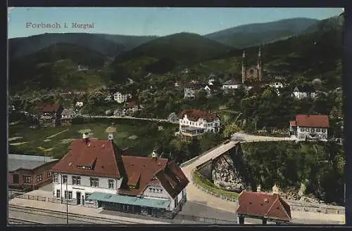 AK Forbach i. Murgtal, Gesamtansicht mit Bahnhof aus der Vogelschau