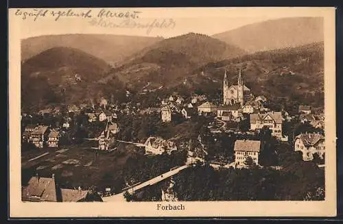 AK Forbach, Ortsansicht mit Bergblick