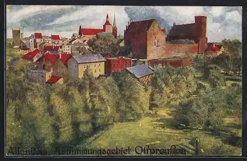 AK Allenstein, Blick zum Ortsrand, Kirche