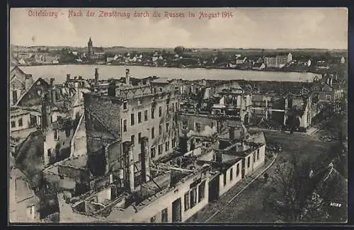 AK Ortelsburg, Teilansicht mit Strassenpartie nach der Zerstörung durch die Russen 1914