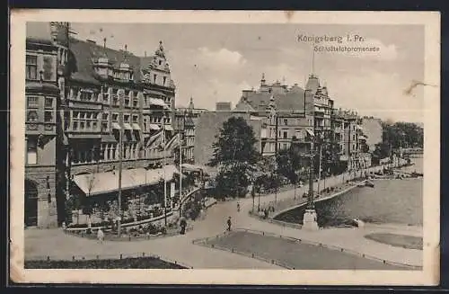 AK Königsberg i. Pr., Partie an der Schlossteichpromenade