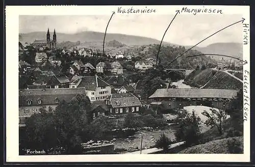 AK Forbach, Ortsansicht mit Blick zur Kirche