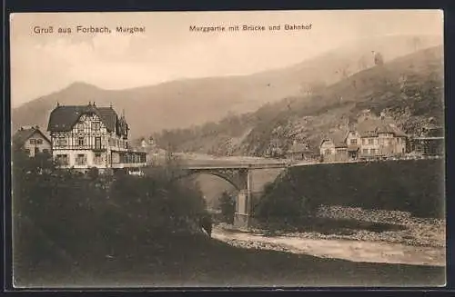 AK Forbach / Murgthal, Murgpartie mit Brücke und Bahnhof