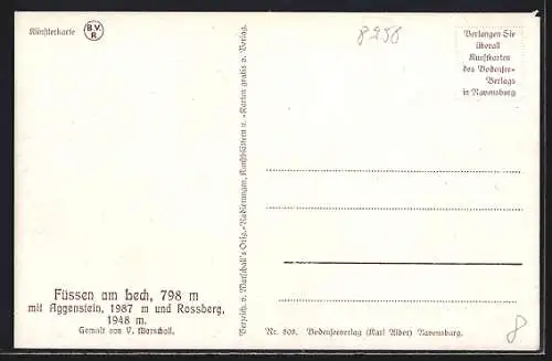 Künstler-AK V.Marschall: Füssen am Lech mit Aggenstein und Rossberg