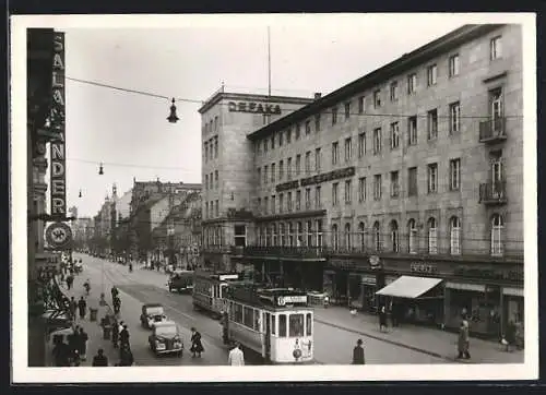 AK Mannheim, Heidelbergerstrasse Planken mit Strassenbahn