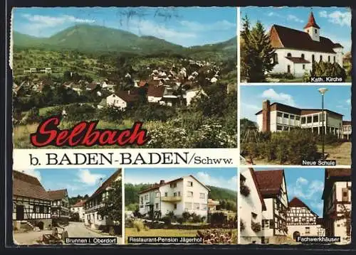 AK Selbach / Murgtal, Kath. Kirche, Neue Schule, Fachwerkhäuser, Gesamtansicht