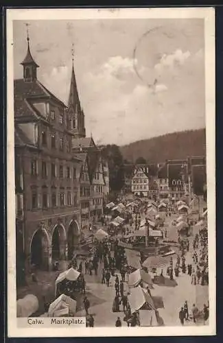 AK Calw, Marktplatz am Markttag