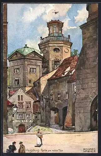 Künstler-AK Richard Wagner: Häuser am roten Tor in Augsburg