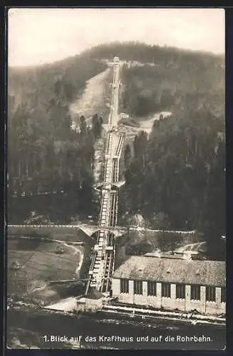 AK Forbach, Blick auf das Krafthaus und auf die Rohrbahn der Talsperre