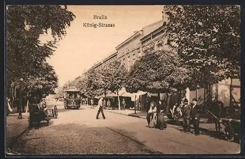 AK Braila, König-Strasse, Strassenbahn