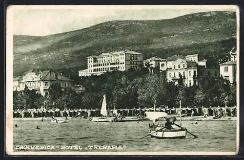 AK Crikvenica, Hotel Therapia vom Wasser aus