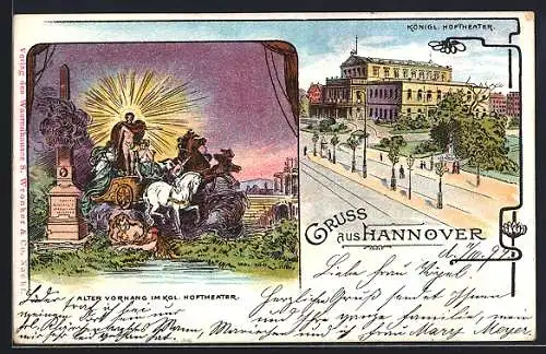 Lithographie Hannover, Königliches Hoftheater, Alter Vorhang