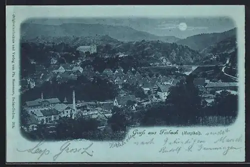 Mondschein-AK Forbach /Murthal, Teilansicht mit Kirche