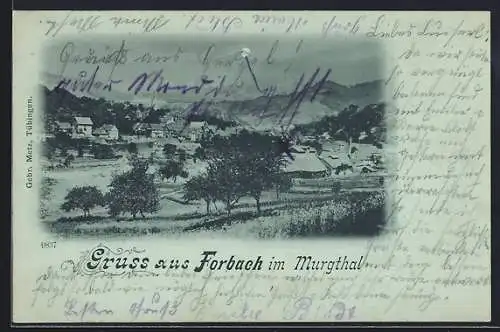 Mondschein-AK Forbach im Murgthal, Ortspartie