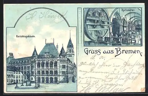 Lithographie Bremen, Gerichtsgebäude, Rathskeller