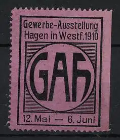 Reklamemarke Hagen, Gewerbe-Ausstellung 1910, GAH-Logo