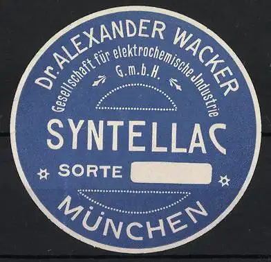 Reklamemarke München, Dr. Alexander Wacker Syntellac, Elektrochemische Industrie