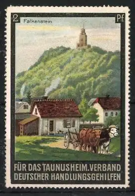 Reklamemarke Falkenstein, Für das Taunusheim Verband Deutscher Handlungsgehilfen, Burg auf Hügel