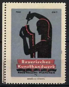 Reklamemarke München, Bayerisches Kunsthandwerk 1925, Silhouette eines Kunsthandwerkers