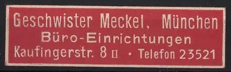 Reklamemarke München, Geschwister Meckel, Büro-Einrichtungen, Textlogo