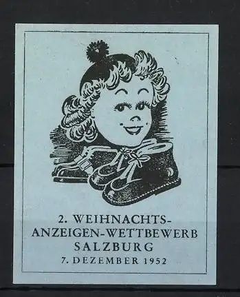 Reklamemarke Salzburg, 2. Weihnachts-Anzeigen-Wettbewerb, Kind mit Schlittschuhen, 1952