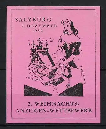 Reklamemarke Salzburg, 2. Weihnachtsanzeigen-Wettbewerb 1952, Frau an Schreibtisch