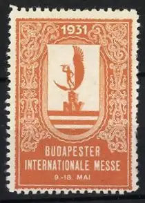 Reklamemarke Budapest, Internationale Messe 1931, Merkur und Wappen