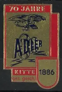 Reklamemarke 70 Jahre Adler Kitte, Adler und Rad, 1886