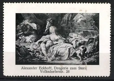 Reklamemarke Hamburg, Alexander Eckhoff Drogery, Rokoko-Szene