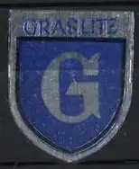 Reklamemarke GRASLITE, blaues Wappen mit G