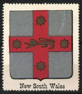 Reklamemarke New South Wales, Kreuz mit Löwe und Sternen, Wappen