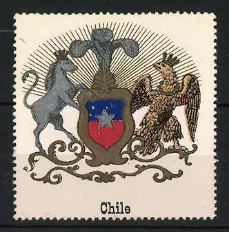 Reklamemarke Chile, Wappen, Einhorn und Adler