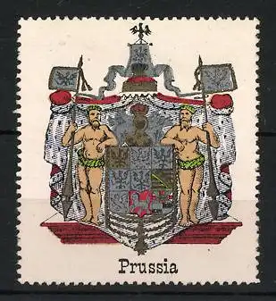 Reklamemarke Preussen, Prussia, Wappen mit zwei Kriegern und Adler