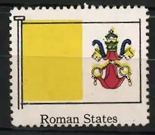 Reklamemarke Roman States, Wappen mit Tiara und Schlüssel, gelbe Flagge