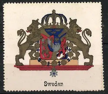 Reklamemarke Schweden, Sweden, Wappen mit Krone und Löwen