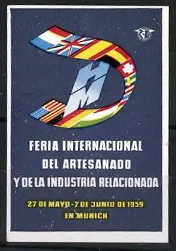 Reklamemarke München, Feria Internacional del Artesanado 1959, Internationale Fahnen und Logo