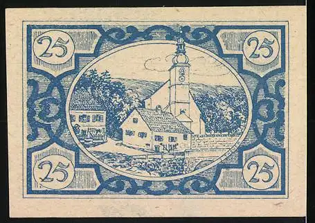 Notgeld Fischlham 1920, 25 Heller, Fische und Dorfansicht