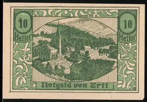 Notgeld Ertl 1920, 10 Heller, Kirchenbauverein und Landschaftsmotiv