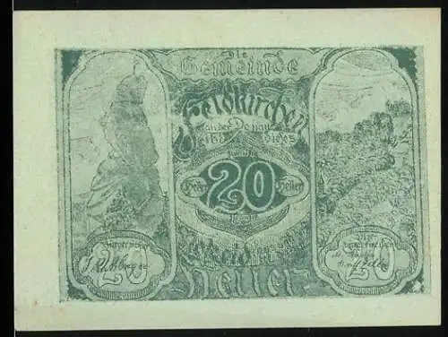 Notgeld Feldkirchen 1920, 20 Heller, Landschaft und Gebäudeansicht, Gemeinde Feldkirchen a.d.D