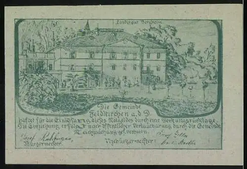 Notgeld Feldkirchen an der Donau, 20 Heller, Landschaft und Gebäude, 1920