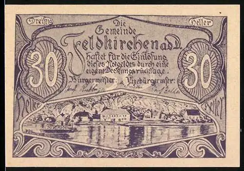 Notgeld Feldkirchen, 30 Heller, Ortsansicht und Schloss Landskron, 1919