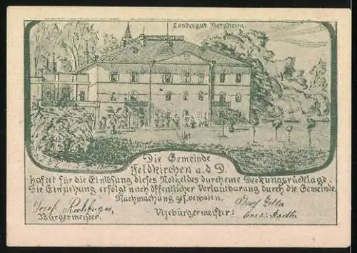 Notgeld Feldkirchen 1920, 50 Heller, Landschaftspanorama und Landgut