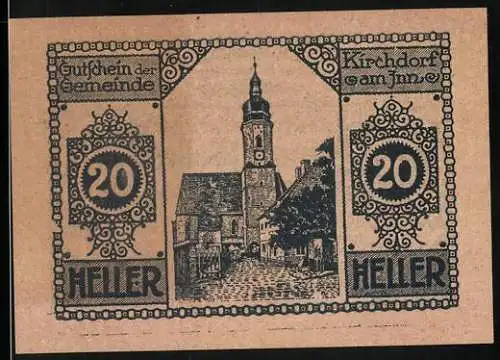 Notgeld Kirchdorf am Inn 1920, 20 Heller, Kirche und ornamentale Verzierungen