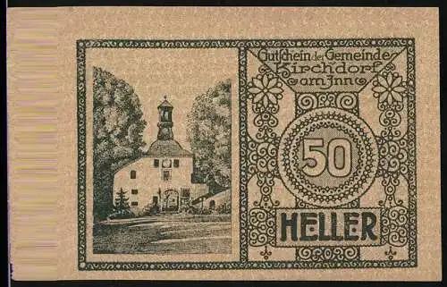 Notgeld Kirchdorf am Inn 1920, 50 Heller, Gebäude und dekorative Ornamente