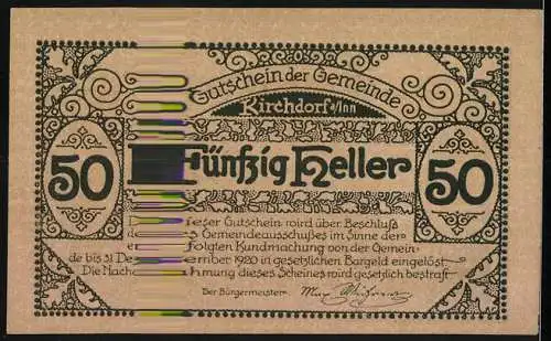 Notgeld Kirchdorf am Inn 1920, 50 Heller, Gebäude und dekorative Ornamente