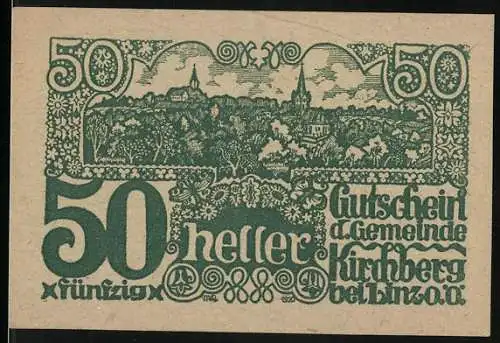 Notgeld Kirchberg 1920, 50 Heller, Landschaft und ländliche Szenen mit Traktor und Wagen